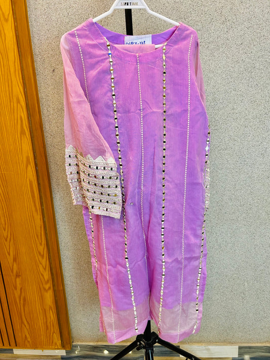 Semi Formal Shalwar Kameez Mirror Work Net Fabric DSP3-128