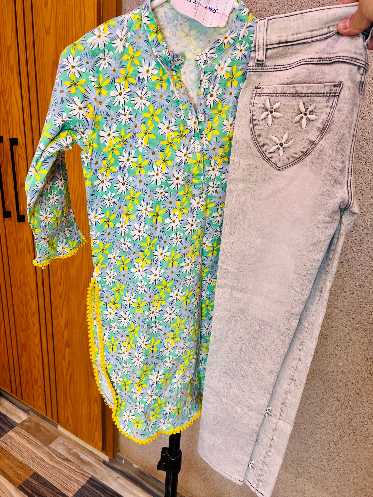 Stylish Floral Shirt Khaddar Fabric & Faded Grey Jeans DPS2-145