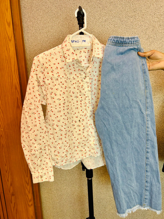 Stylish Floral Shirt Lawn Fabric & Faded Blue Jeans DPW2-146