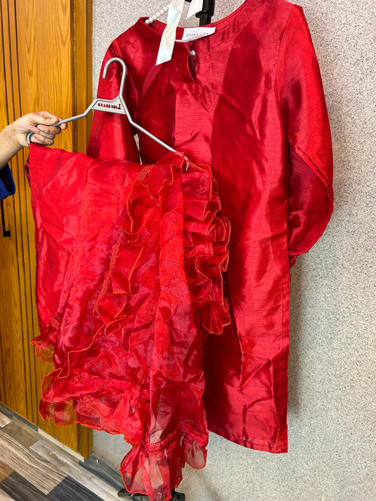 Katan Silk Fabric Shalwar Kameez Fluffy Shoulder with Dupatta DSM3-158