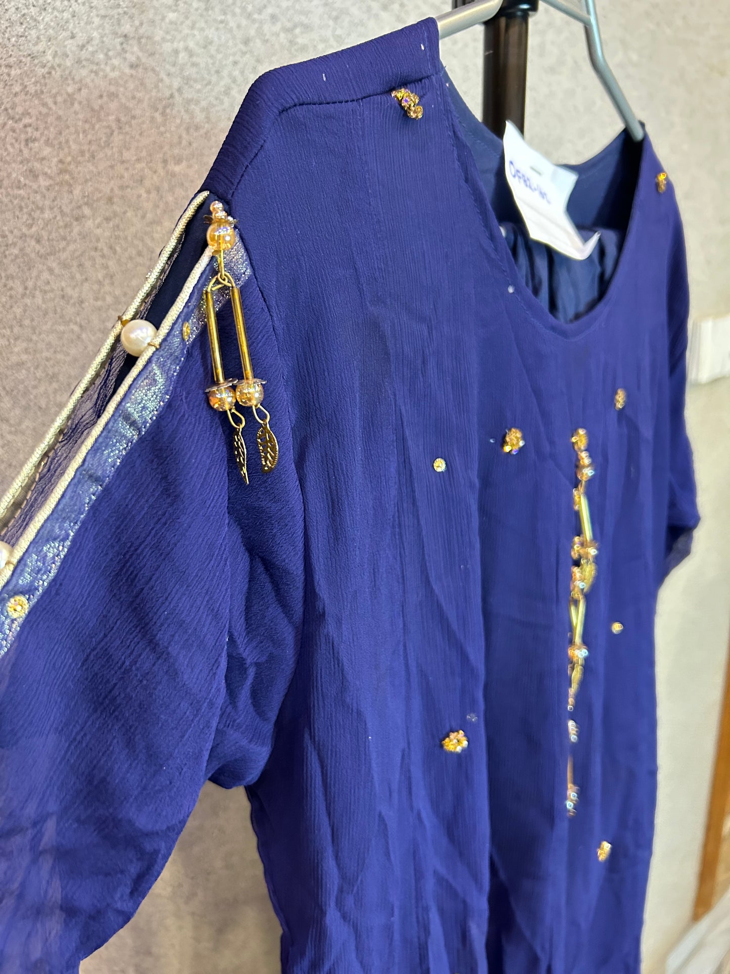 Charming Semi-Formal Blue Frock with Elegant Golden Tassels DFB2-162