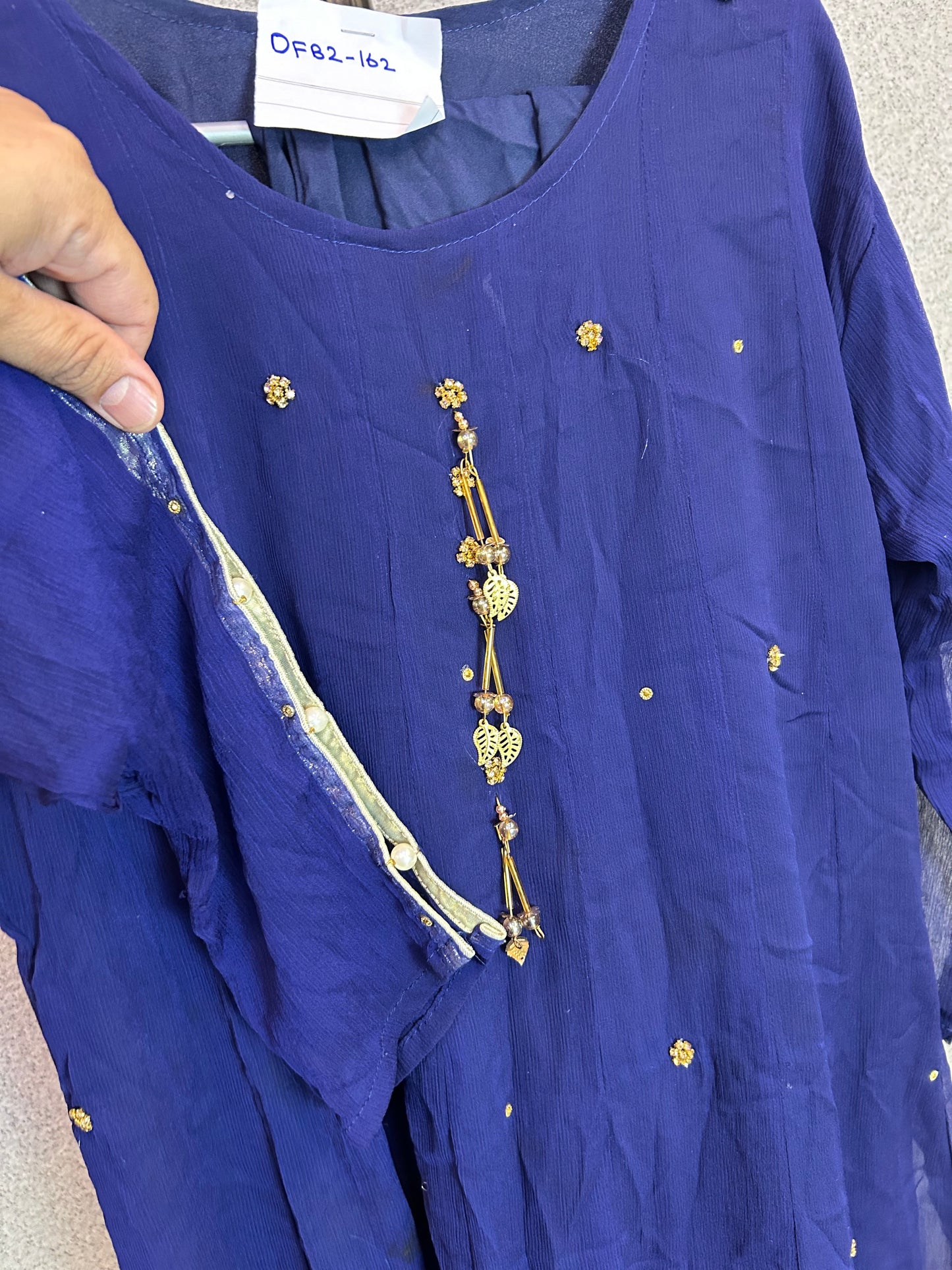 Charming Semi-Formal Blue Frock with Elegant Golden Tassels DFB2-162