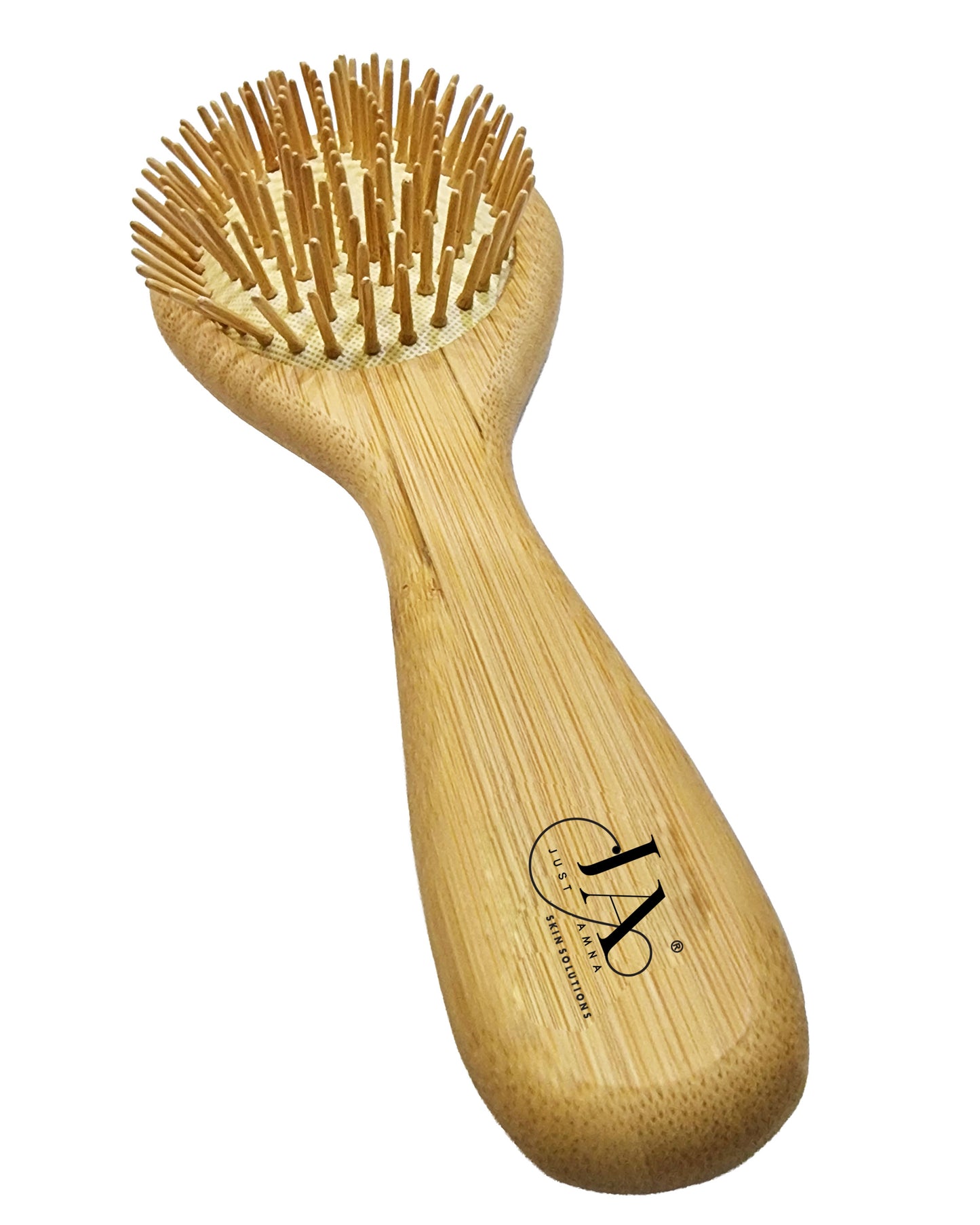 Bamboo hairbrush with bristle head on a white background