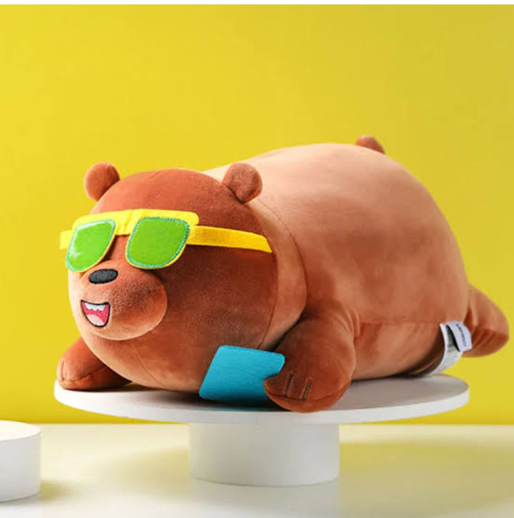 We Bare Bears Lying Plush Toy Grazz (Grizzly With Goggles)