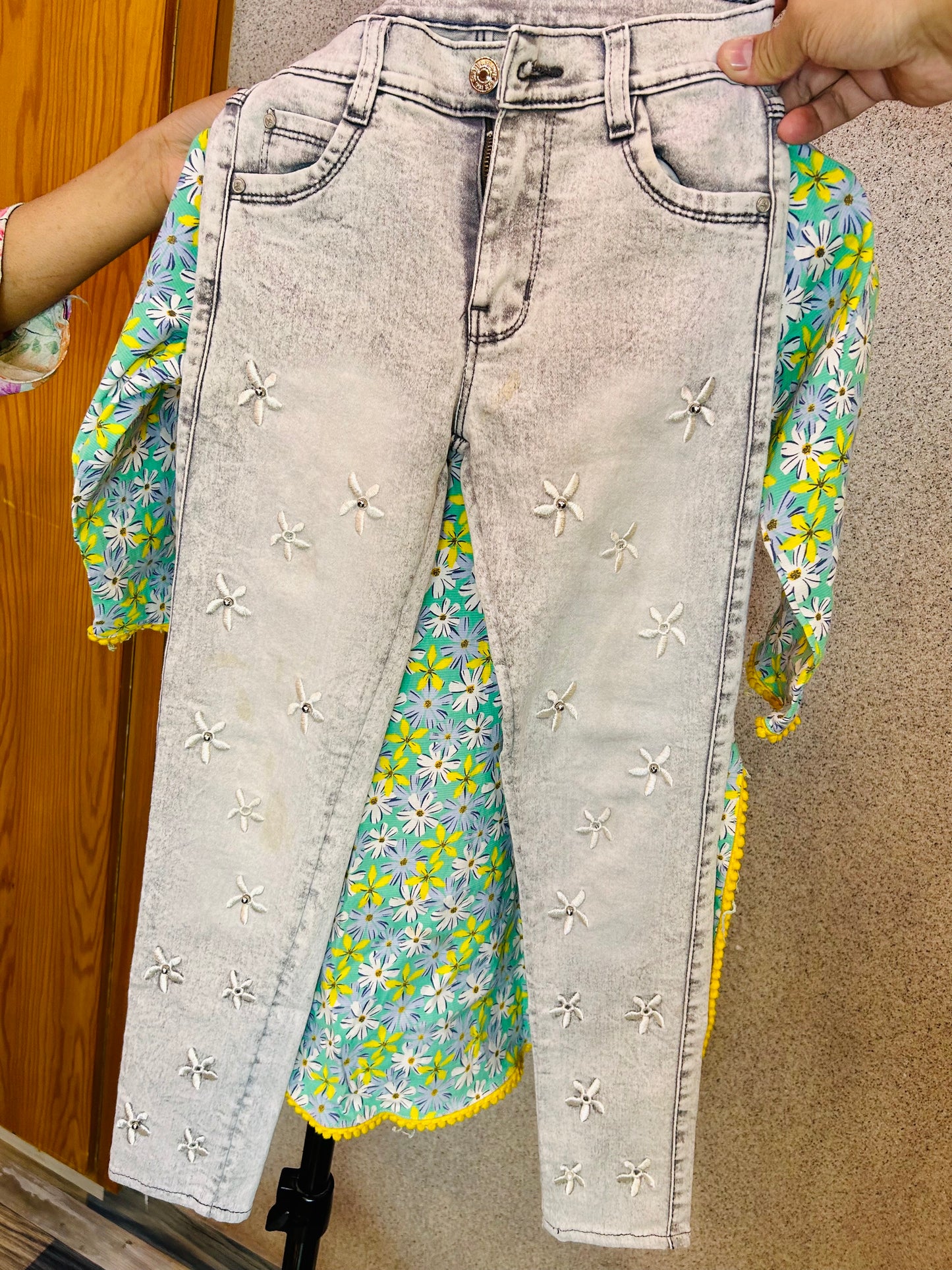 Stylish Floral Shirt Khaddar Fabric & Faded Grey Jeans DPS2-145