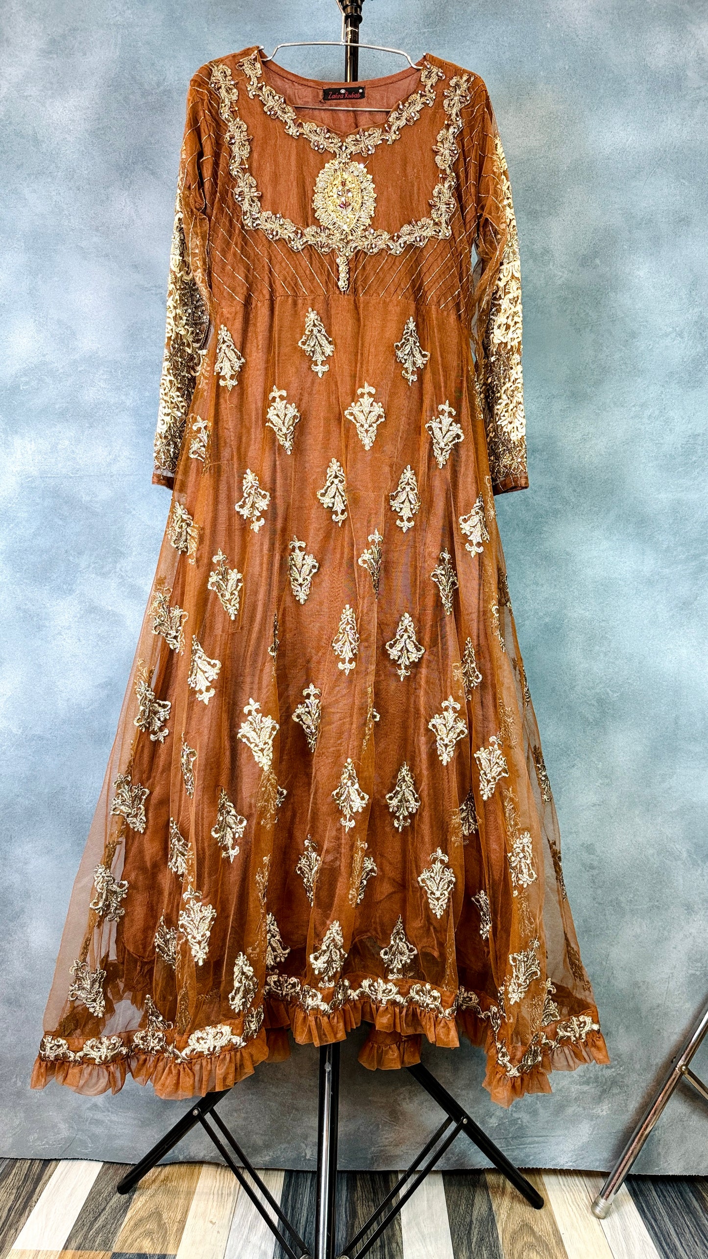 Long Maxi Fully Embroidered Brown DMB3-109