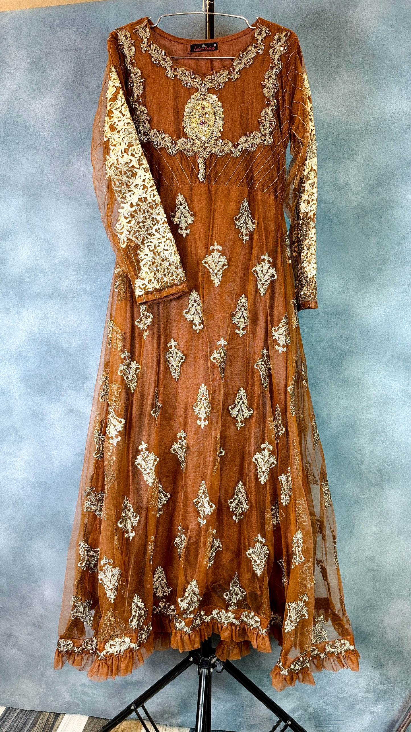 Long Maxi Fully Embroidered Brown DMB3-109