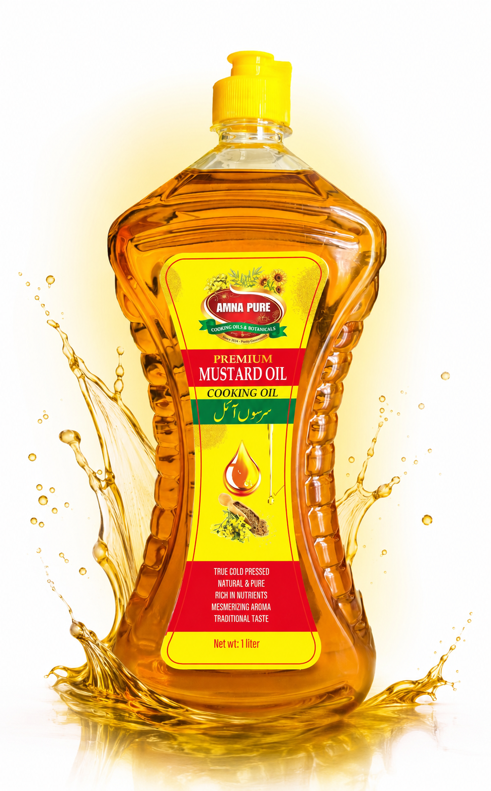 Amna Pure Cold Pressed MUSTARD COOKING OIL - Premium Kachi Ghani Sarson ka Tel