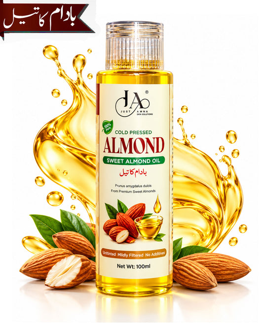 sweet almond oil, cold pressed, amina hussain, memoona muslima, roghan e badam